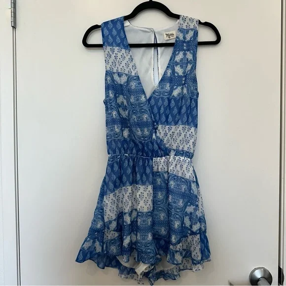 Show Me Your Mumu Riri Teacups Tulips Sz Small Blue White Floral Romper - Picture 2 of 9